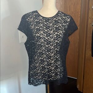 Liz Claiborne Black Lace Embellished Cap Sleeve Blouse size XL